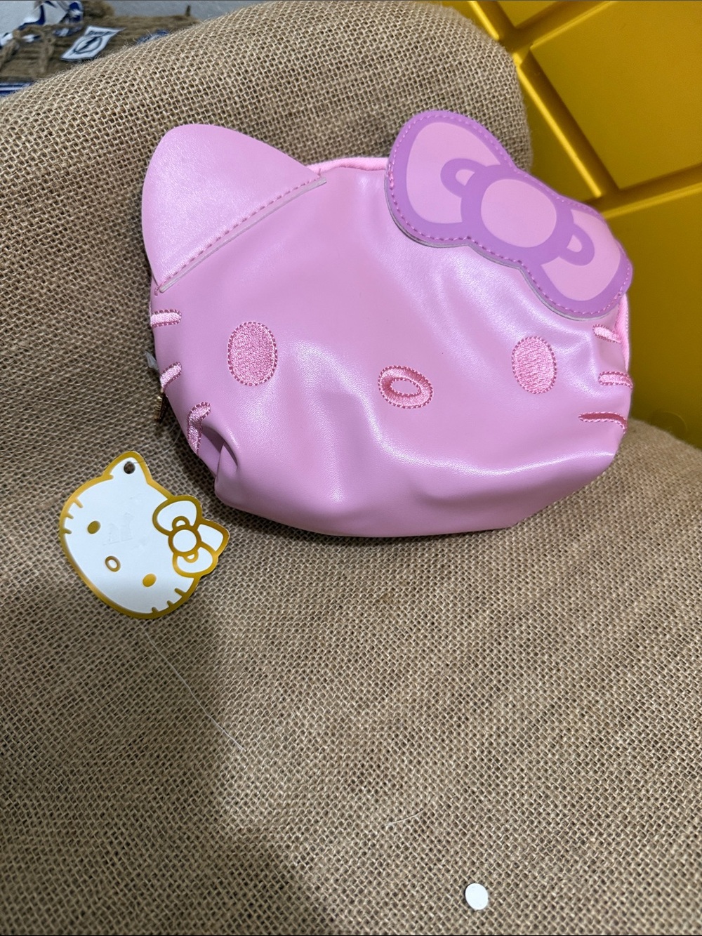 Hello Kitty Pink Faux-Leather Face makeup bag with Bow Accent